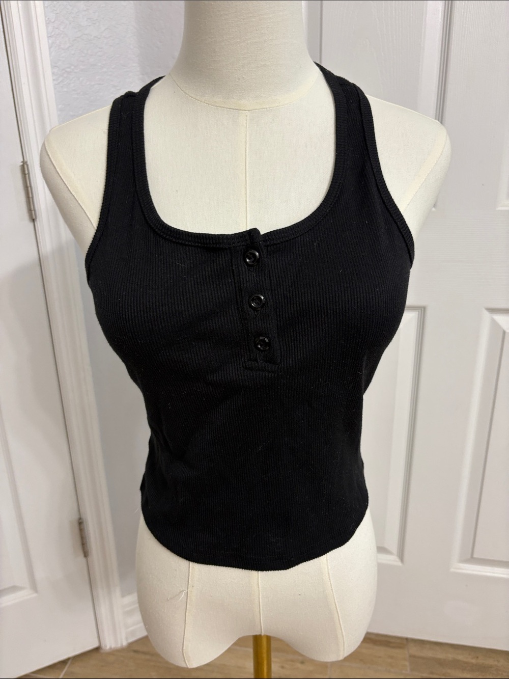 Cider Women’s Black Ribbed Henley Tank - Classic Scoop Neck